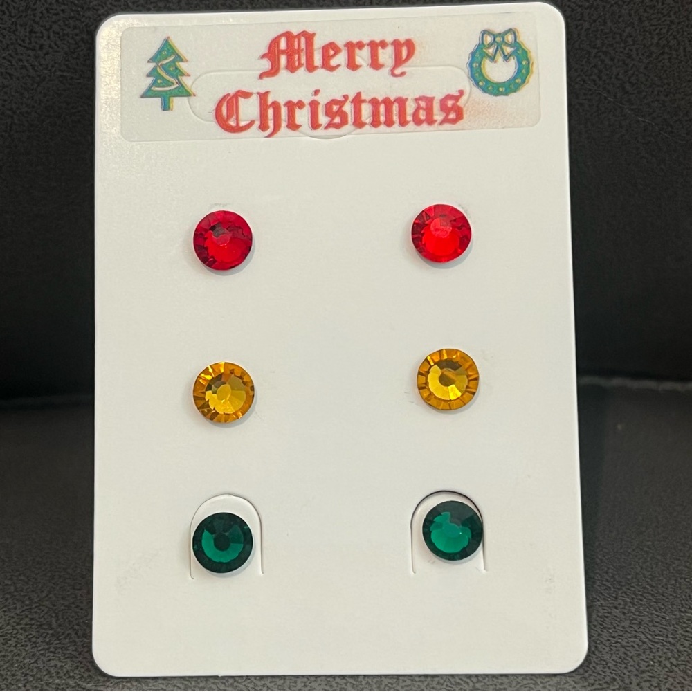 Crystal Post Earrings - Merry Christmas